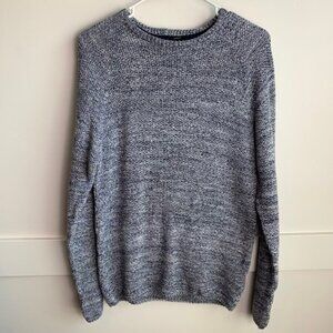 SMOG Blue & White Heathered Slim Fit Crewneck Sweater